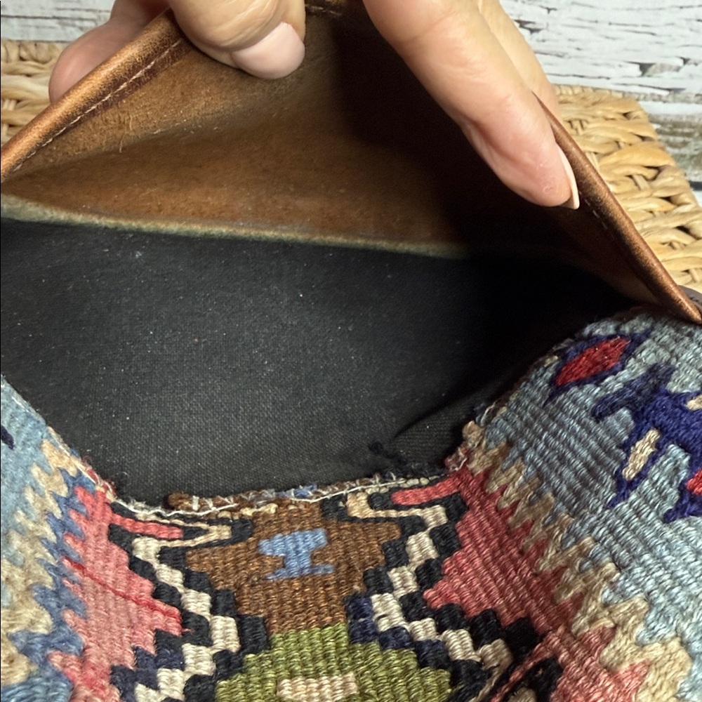 Handmade vintage western Aztec pattern Brown Leather Crossbody Bag with tapestry - Picture 14 of 14